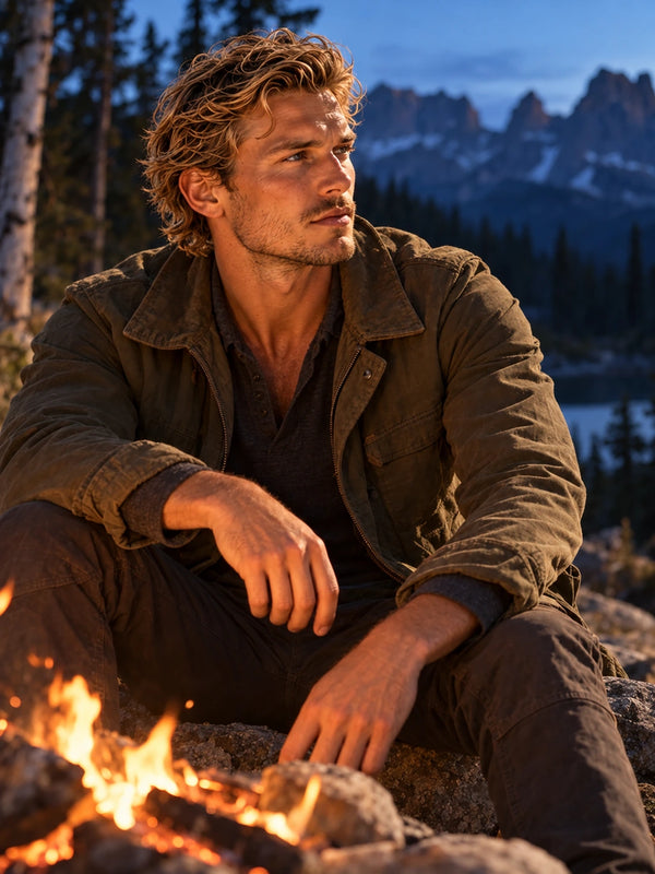 Der Maverick am Lagerfeuer in der abendlichen Bergwildnis – HOUSE OF 3 II · 03 WILD SUMMIT