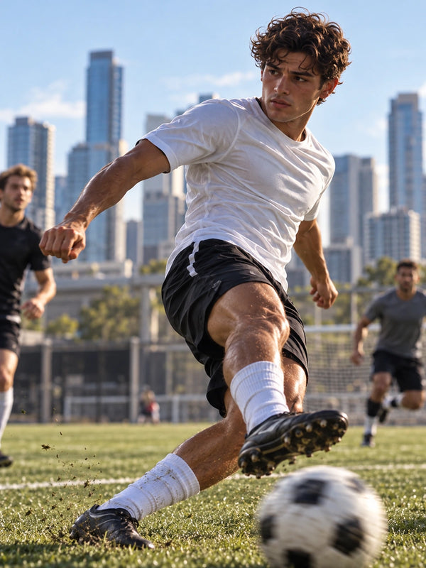 MOMENTUM – The Contender beim Fußballschuss auf einem urbanen Sportplatz.